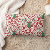 スカンジナビアのクリスマスフローラルパターンと〔雄ジカの〕枝角 ランバークッション (ブランケット)