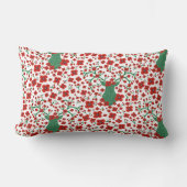 スカンジナビアのクリスマスフローラルパターンと〔雄ジカの〕枝角 ランバークッション (正面)