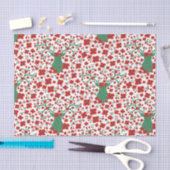 スカンジナビアのクリスマスフローラルパターンと〔雄ジカの〕枝角 薄葉紙 (クラフト)