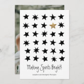 スカンジナビアのクリスマスブラック金ゴールドスターフォト 招待状 (正面/裏面)