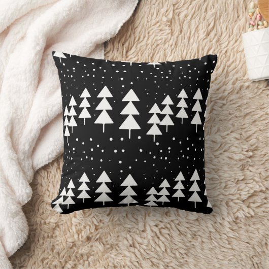 スカンジナビアのクリスマスブラック&ホワイトの木々が可愛い クッション (ブランケット)
