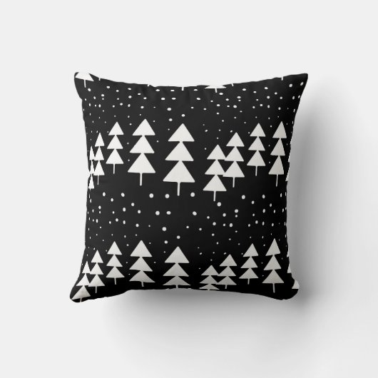 スカンジナビアのクリスマスブラック&ホワイトの木々が可愛い クッション (裏面)