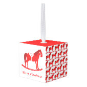 スカンジナビアのクリスマスロッキングホースカスタム キューブオーナメント (裏面アングル)