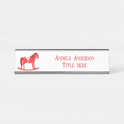 スカンジナビアのクリスマスロッキングホースカスタム デスクネームプレート (正面)