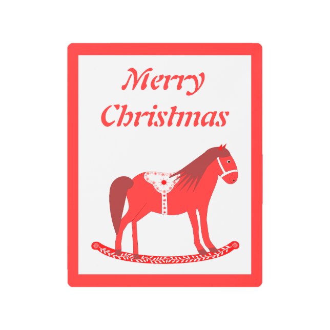 スカンジナビアのクリスマスロッキングホースカスタム メタルプリント (正面)