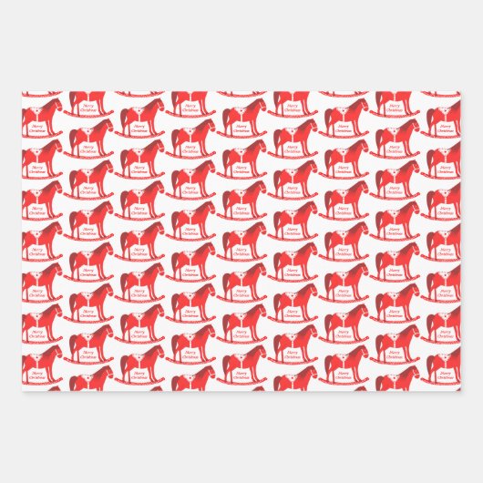 スカンジナビアのクリスマスロッキングホースカスタム ラッピングペーパーシート (正面3)