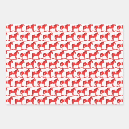 スカンジナビアのクリスマスロッキングホースカスタム ラッピングペーパーシート (正面)