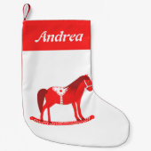 スカンジナビアのクリスマスロッキングホース名前をカスタムする スモールクリスマスストッキング (正面)