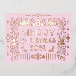 スカンジナビアのクリスマス年ピンク 箔シーズンポストカード