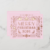 スカンジナビアのクリスマス年ピンク 箔シーズンポストカード (正面/裏面)
