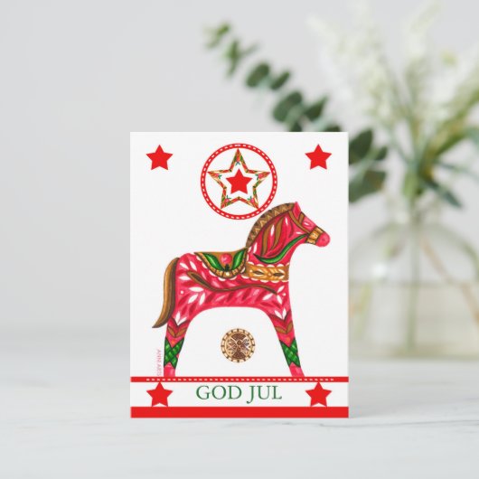 スカンジナビアのクリスマス挨拶カスタム文字付き シーズンポストカード (スタンド正面)