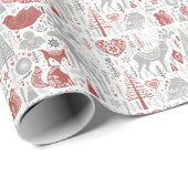 スカンジナビアのクリスマス森林および動物 ラッピングペーパー (ロールコーナー)