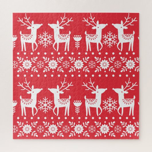 スカンジナビアのクリスマス：雪と鹿 ジグソーパズル (縦)