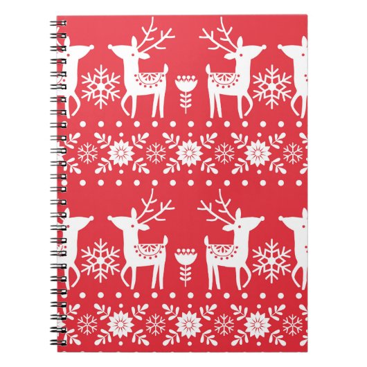 スカンジナビアのクリスマス:雪と鹿 ノートブック (正面)