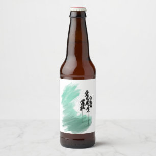 スカンジナビアのグリーンツリーアート シンプル モダン ミント ビールラベル