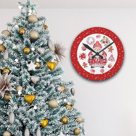スカンジナビアのサンタクロース赤 ラウンド壁時計