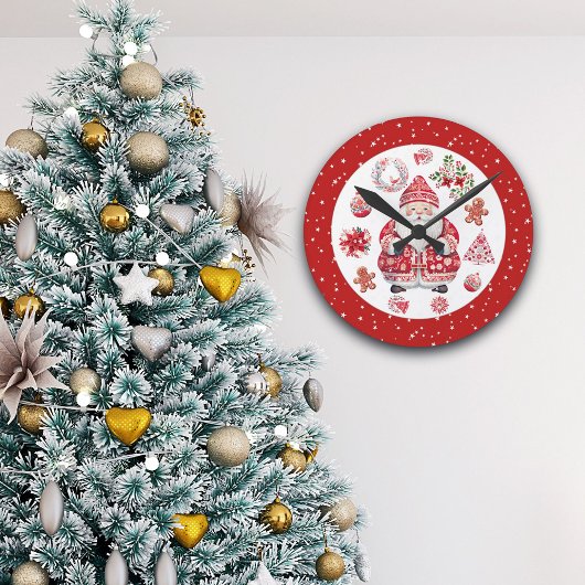 スカンジナビアのサンタクロース赤 ラウンド壁時計