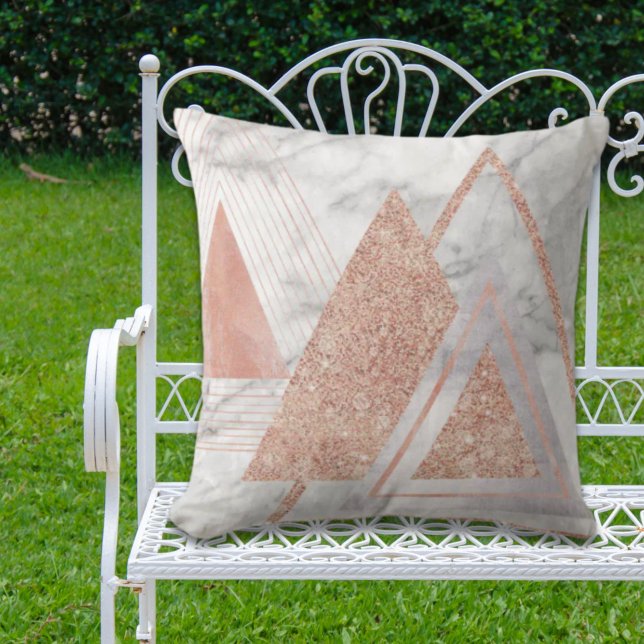 スカンジナビアのシックなバラ金ゴールド幾何学白大理石 アウトドアクッション (scandinavian chic rose gold geometric white marble outdoor pillow)