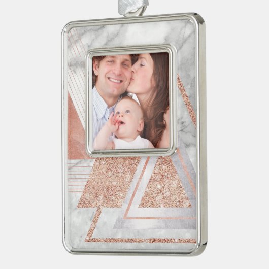 スカンジナビアのシックなバラ金ゴールド幾何学白大理石 シルバープレートフレームオーナメント (左)