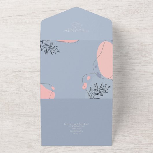 スカンジナビアのジャパンディモダンアブストラクトウェディング オールインワン招待状 (外側)