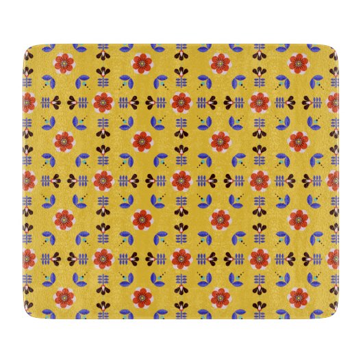 スカンジナビアのスタイルの幾何学的な花パターン カッティングボード (正面)