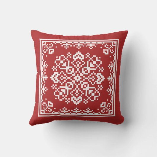 スカンジナビアのスノーフレーク赤と白クリスマス クッション (裏面)