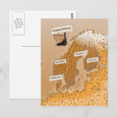 スカンジナビアのセピアの地図 ポストカード (正面/裏面)