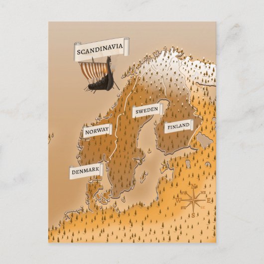 スカンジナビアのセピアの地図 ポストカード (正面)