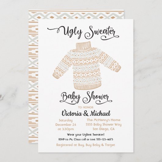 スカンジナビアのダサいスウェーター ベビーシャワーの招待状 招待状 (正面/裏面)