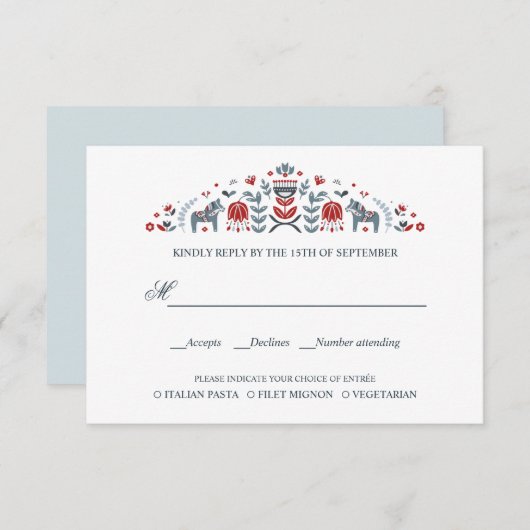 スカンジナビアのダラホースウェディングRSVP食事の選択 出欠カード (正面/裏面)