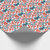 スカンジナビアのトナカイおよびハートのクリスマスパターン ラッピングペーパー (角)