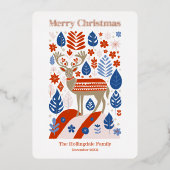 スカンジナビアのトナカイのメリークリスマスバラ金ゴールド 箔シーズンカード (正面)