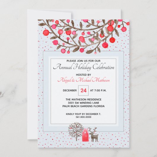 スカンジナビアのトナカイの水の色クリスマスパーティー 招待状 (正面)