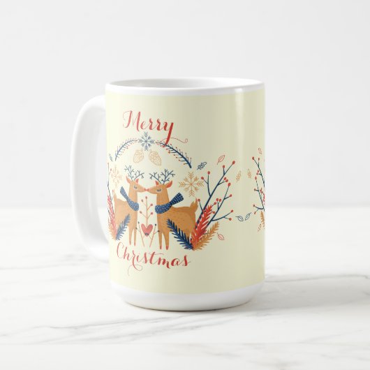 スカンジナビアのトナカイ北欧クリスマスデザイン コーヒーマグカップ (正面左)