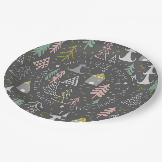 スカンジナビアのドドルクリスマスビレッジパーソナライズ ペーパープレート (アングル)