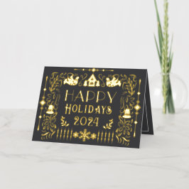 スカンジナビアのハッピーホリデーズイヤーグレー 箔シーズンカード
