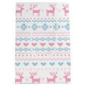 スカンジナビアのピンク&ブルースキーセーターの模様 ミディアムペーパーバッグ (裏面)