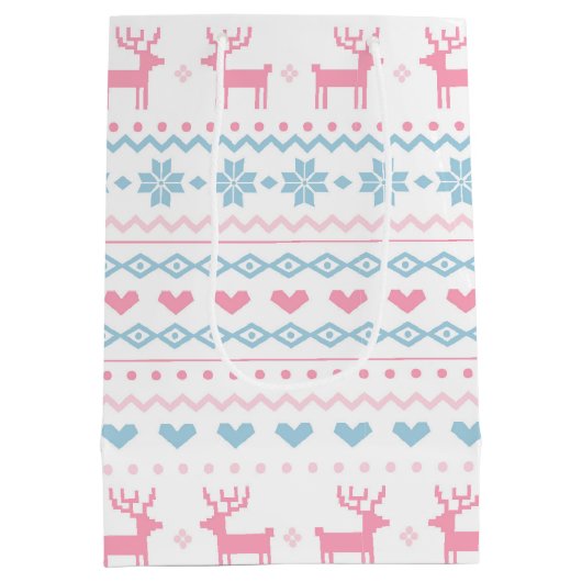 スカンジナビアのピンク&ブルースキーセーターの模様 ミディアムペーパーバッグ (裏面)