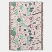 スカンジナビアのファームタウンパターンピンク スローブランケット (正面縦)