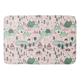 スカンジナビアのファームタウンパターンピンク バスマット