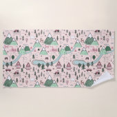 スカンジナビアのファームタウンパターンピンク ビーチタオル (正面)