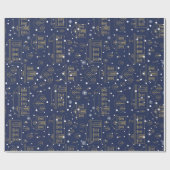 スカンジナビアのブルーと金ゴールドラッピング紙 ラッピングペーパー (フラット)
