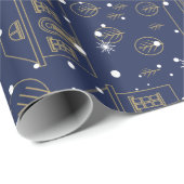 スカンジナビアのブルーと金ゴールドラッピング紙 ラッピングペーパー (ロールコーナー)