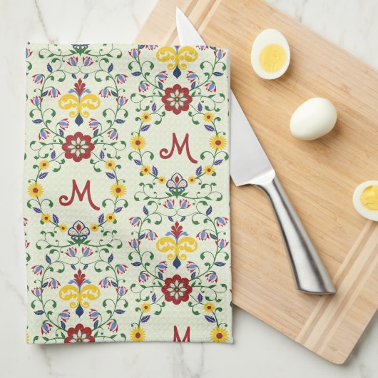 スカンジナビアのローズマリングモノグラムパターン北欧 キッチンタオル (四つ折り)