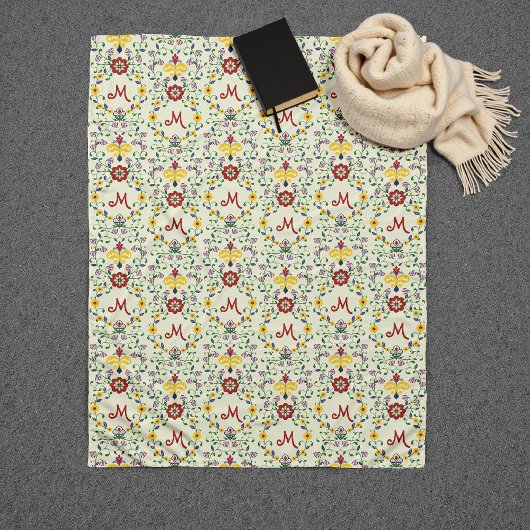 スカンジナビアのローズマリングモノグラムパターン北欧 フリースブランケット