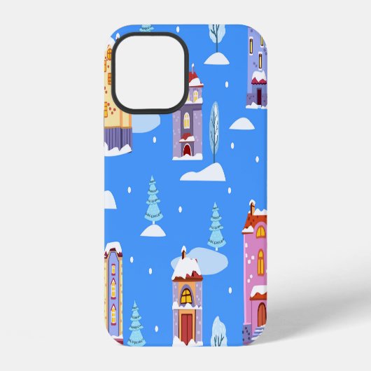 スカンジナビアの冬の家 雪のパターン iPhoneケース (裏面)