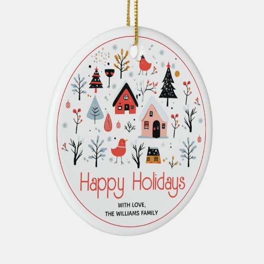 スカンジナビアの冬の景色クリスマスの休日 セラミックオーナメント (右)