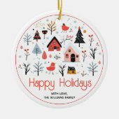 スカンジナビアの冬の景色クリスマスの休日 セラミックオーナメント (正面)