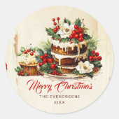 スカンジナビアの冬の葉 水彩メリークリスマス ラウンドシール (正面)