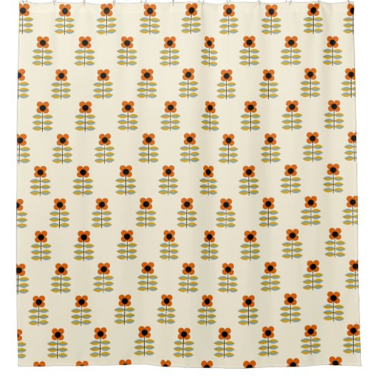 スカンジナビアの刺激を受けたなオレンジ花パターン シャワーカーテン (正面)